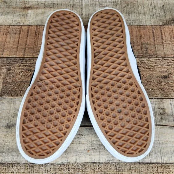 Vans Slip On Platform‎ Women Sz 6 Suede Embossed Letters Casual Classic Black - Picture 8 of 10